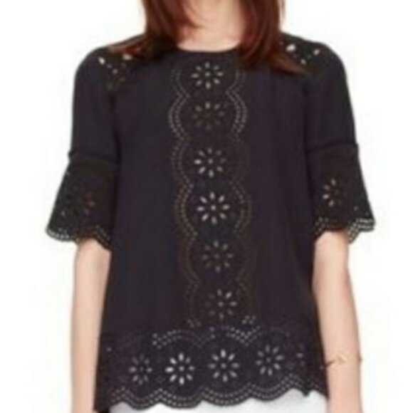 Kate Spade New york Embroidered Daisy Swing Top in Black Laser Cut Size XXS - Picture 1 of 6